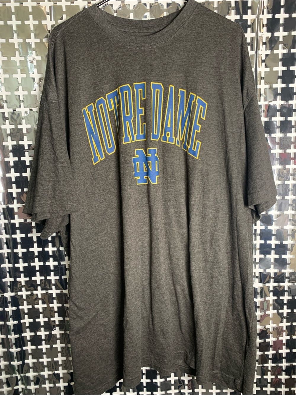 Champion Gray Notre Dame Tee with Blue and Yellow Logo